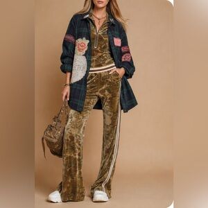 Affliction Dark Plaid Shirt with Patches